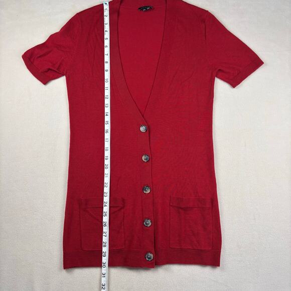 Women's Medium THEORY Gwyneth Cashmere short sleeve cardigan in valentine red - Picture 4 of 9
